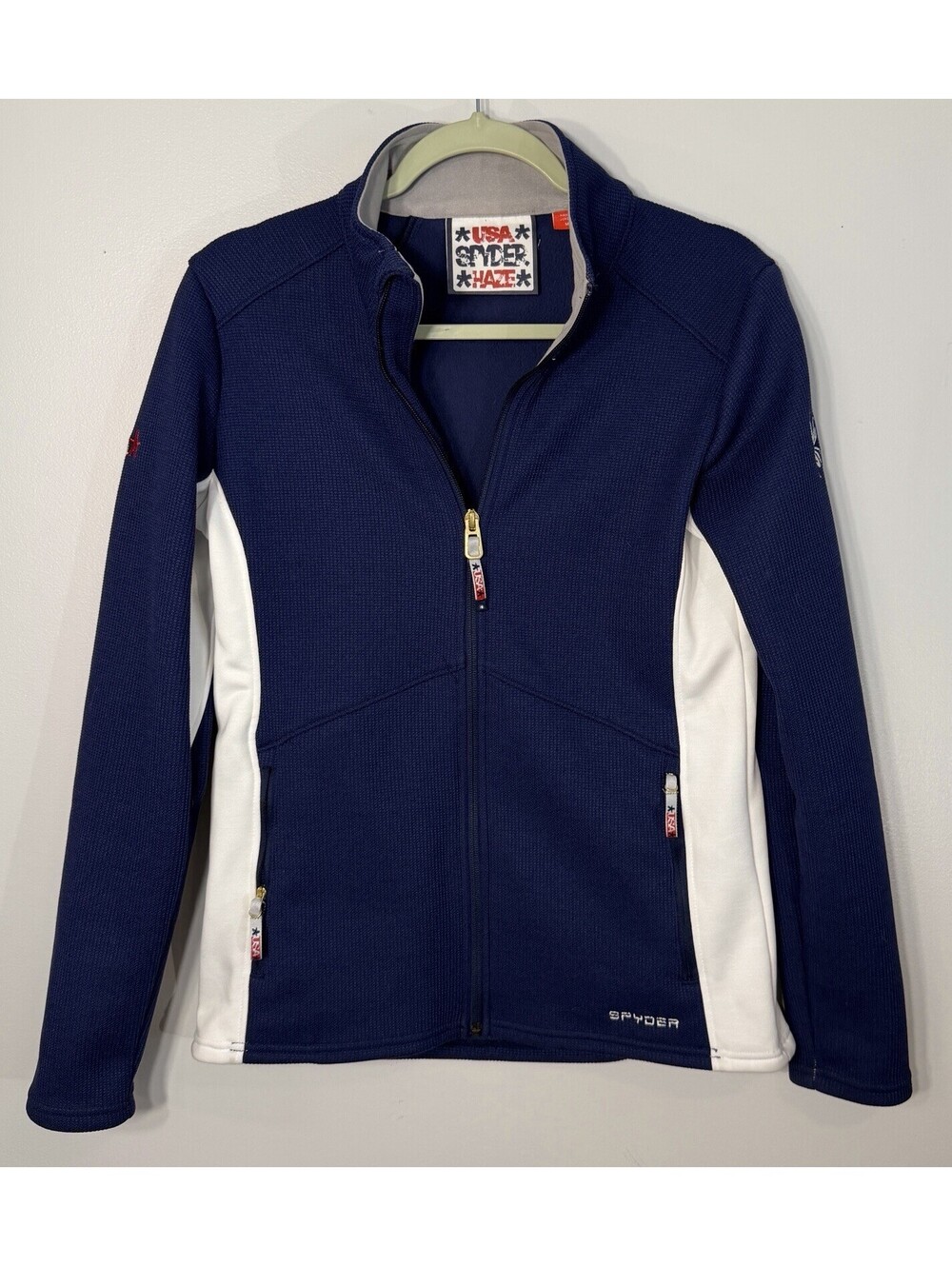 Spyder Women’s Bandita Haze Team USA Ski Full Zip Jacket Navy Knit Med EUC